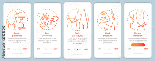 Body contouring surgery onboarding mobile app page screen vector template