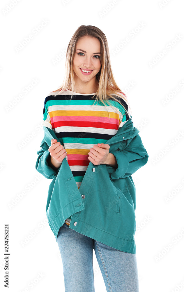 Portrait of happy young woman on white background Portrait of happy young woman on white background