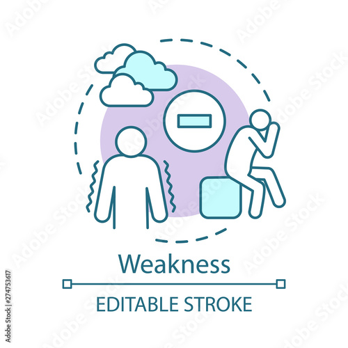 Weakness concept icon. Stress, sickness, disease idea thin line illustration. Unhappy, depressed person vector isolated outline drawing. Weak, tired people. Sadness, despair, fear. Editable stroke