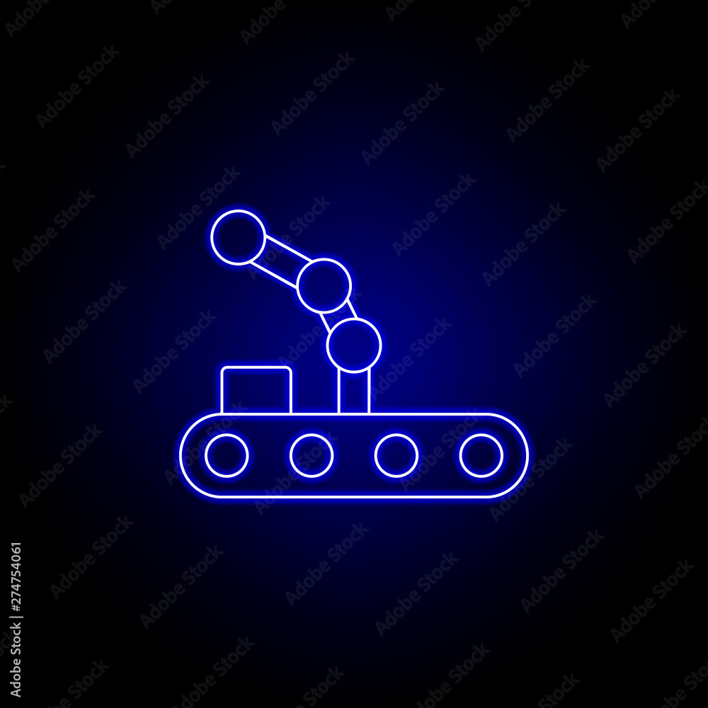 robot crane line icon in blue neon style. Signs and symbols can be used for web, logo, mobile app, UI, UX robot crane line icon in blue neon style. Signs and symbols can be used for web, logo, mobile app, UI, UX