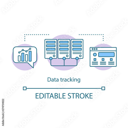 Data tracking concept icon. Accounting system, diagram. Data organization customer relationship management idea thin line illustration. Vector isolated outline drawing. Editable stroke