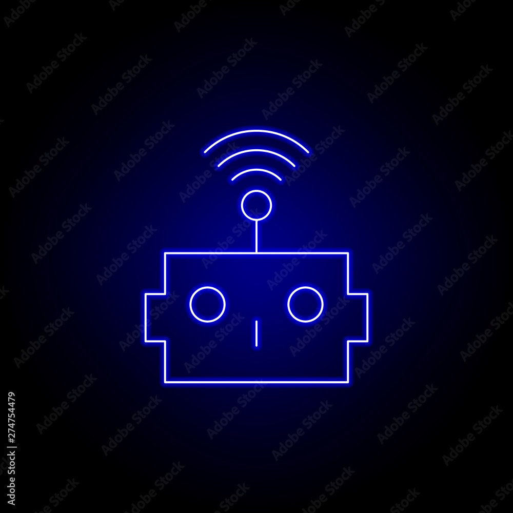 robot, head, signal line icon in blue neon style. Signs and symbols can be used for web, logo, mobile app, UI, UX robot, head, signal line icon in blue neon style. Signs and symbols can be used for web, logo, mobile app, UI, UX