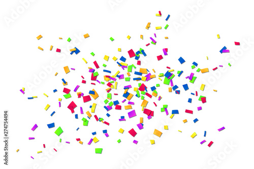 Falling confetti isolated white background. Abstract design element festive party, Christmas holiday, Happy New Year celebration. Bright decoration, paper tinsel. Birthday decor. Vector illustration