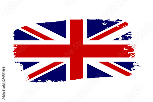 Great Britain flag. Jack UK grunge flag isolated white background. English United Kingdom design. British national symbol England country, patriotism. Graphic sketch brush stroke. Vector illustration