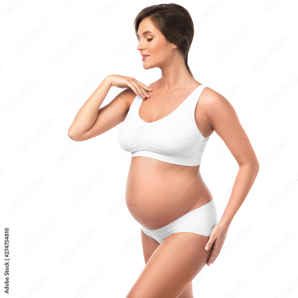 Young and beautiful pregnant woman on white background Young and beautiful pregnant woman on white background