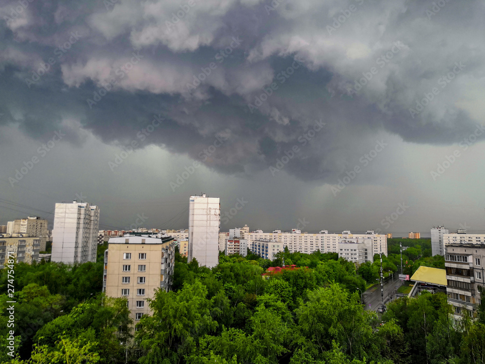 MOSCOW, RUSSIA - May 09, 2019: Rain clouds in Moscow.