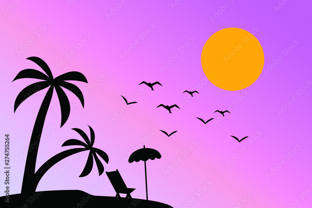 Naklejka premium Tropical palm trees silhouette. Summer minimal background