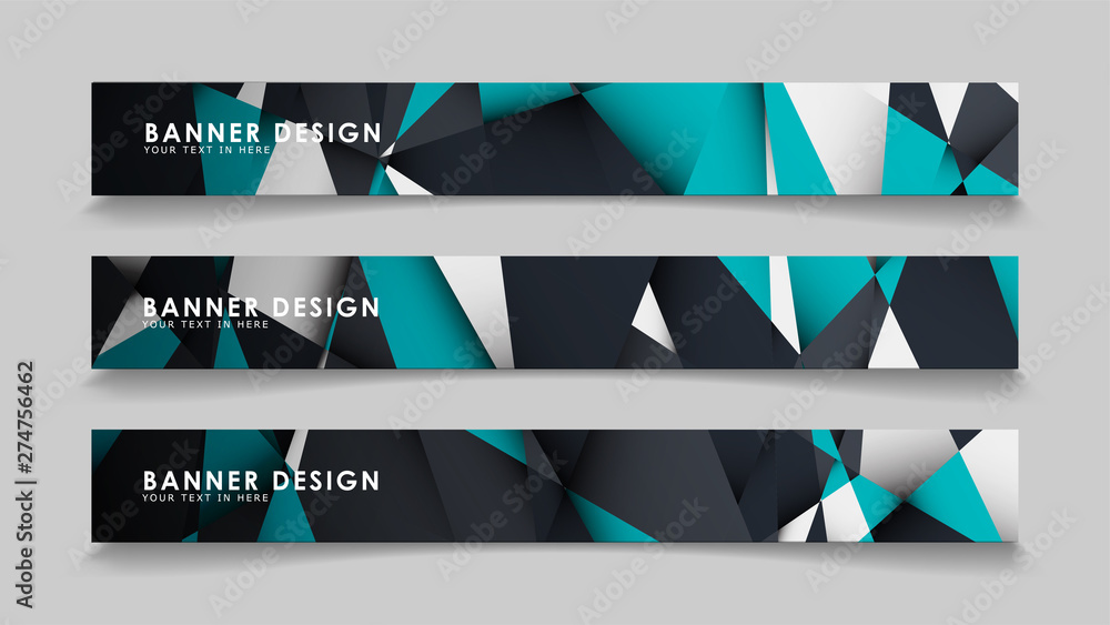 Abstract vector banners with geometric backgrounds gradient green black and white