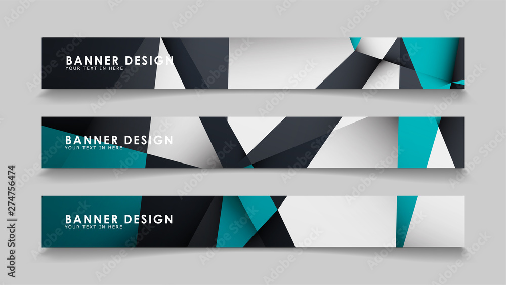 Fototapeta premium Abstract vector banners with geometric backgrounds gradient green black and white