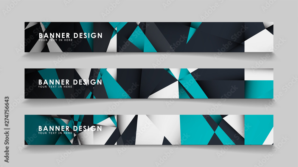 Fototapeta premium Abstract vector banners with geometric backgrounds gradient green black and white
