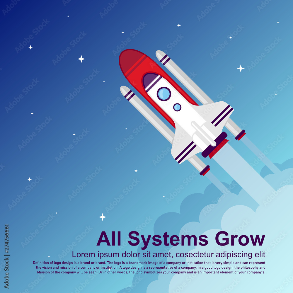 Startup Simple Rocket web design, Responsive web design flat vector, design technology template Startup Simple Rocket web design, Responsive web design flat vector, design technology template