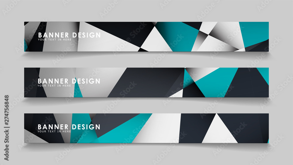 Fototapeta premium Abstract vector banners with geometric backgrounds gradient green black and white