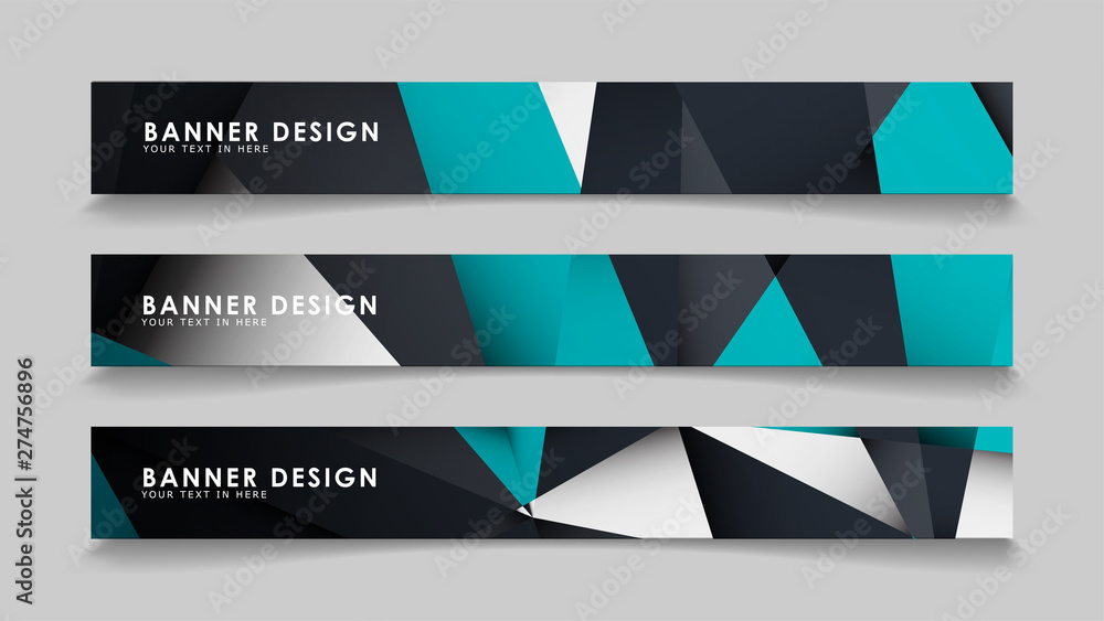 Fototapeta premium Abstract vector banners with geometric backgrounds gradient green black and white