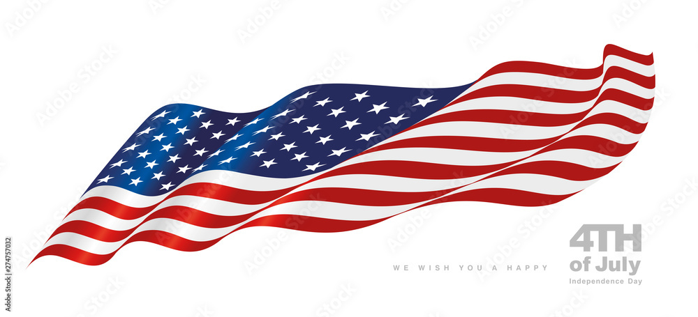 Obraz premium USA waving flag Happy 4th July Independence Day white background banner