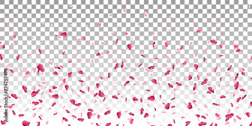 Heart falling confetti isolated white transparent background. Red fall hearts. Valentine day decoration. Love element design, hearts-shape confetti wedding card, romantic holiday. Vector illustration