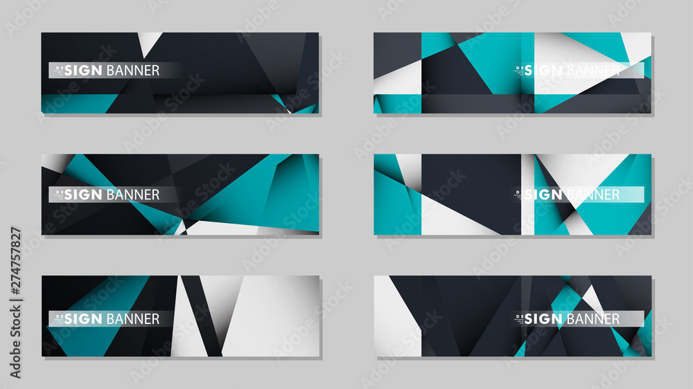 Fototapeta premium Abstract vector banners with geometric backgrounds gradient green black and white