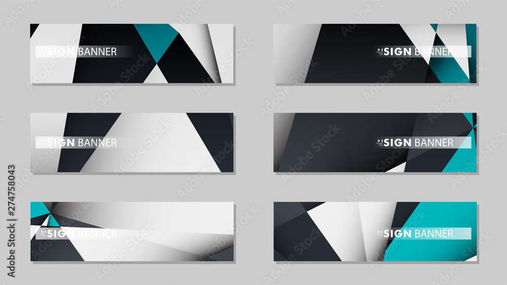 Fototapeta premium Abstract vector banners with geometric backgrounds gradient green black and white