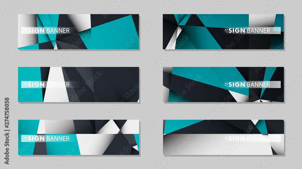 Fototapeta premium Abstract vector banners with geometric backgrounds gradient green black and white