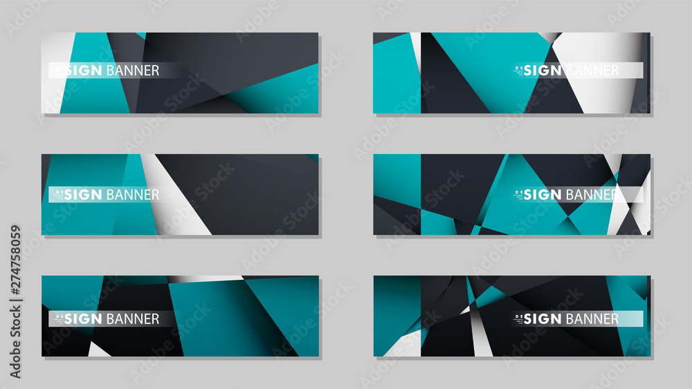 Fototapeta premium Abstract vector banners with geometric backgrounds gradient green black and white