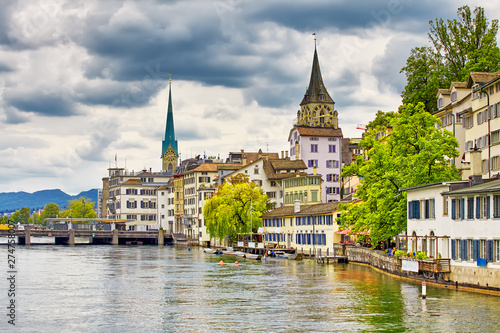 Zurich, Switzerland. View of the historic city center on the Limmat river