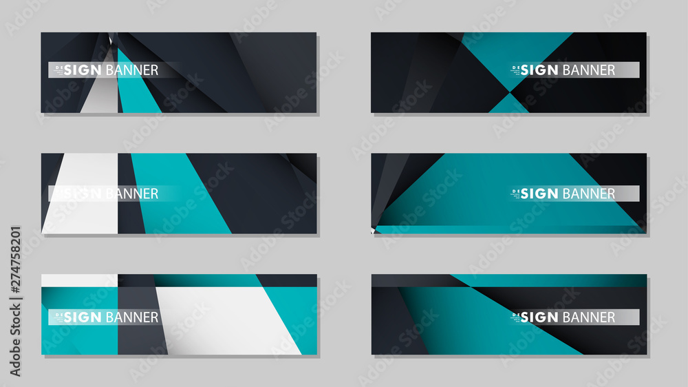 Fototapeta premium Abstract vector banners with geometric backgrounds gradient green black and white