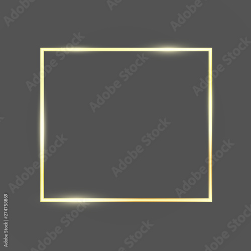 Golden frame template with glitter effect for banner, poster or postcard. Gold frame with space for text. Vector illustration