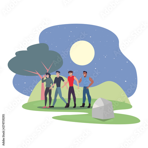 people group in the park night moon stars