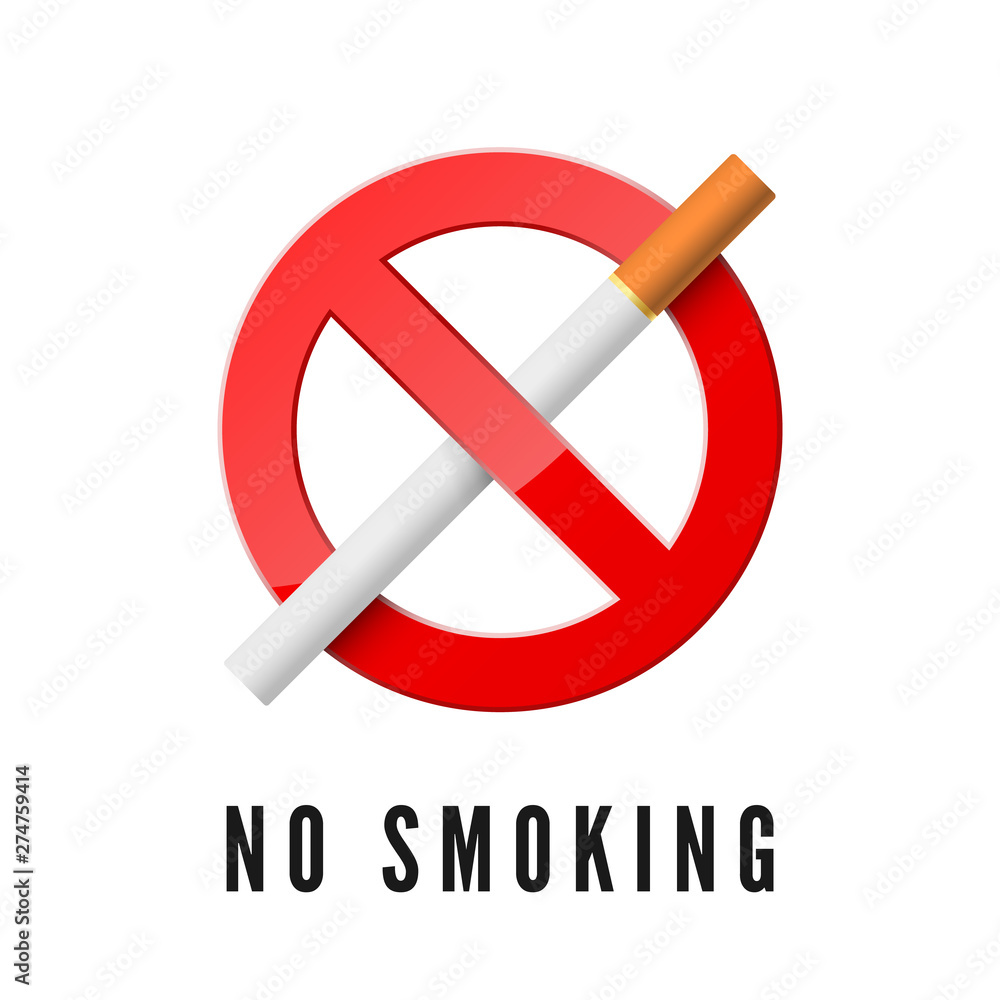 No Smoking. Red prohibition sign with cigarette. Realistic Forbidden Smoking Icon. Vector illustration isolated on white background No Smoking. Red prohibition sign with cigarette. Realistic Forbidden Smoking Icon. Vector illustration isolated on white background