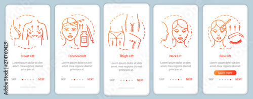 Cosmetic lift procedures onboarding mobile app page screen vector template
