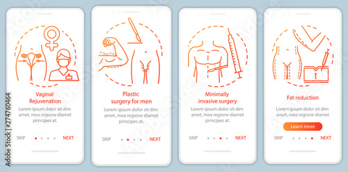 Men and women plastic surgery onboarding mobile app page screen vector template.