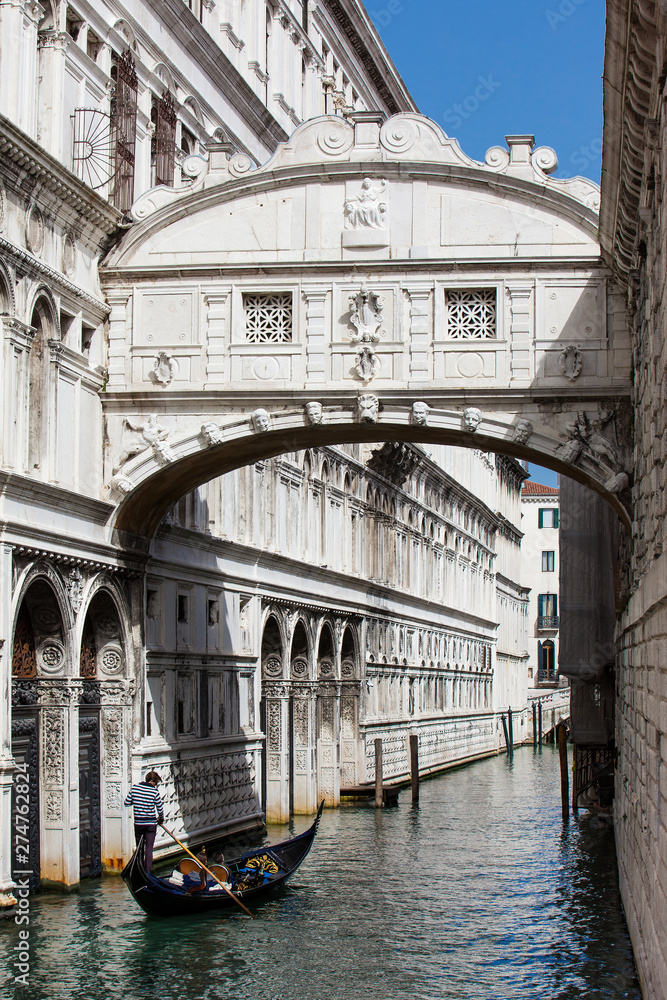 VENICE, ITALY - APRIL, 2018: The famous Bridge of Sighs at the beautiful Venice canals