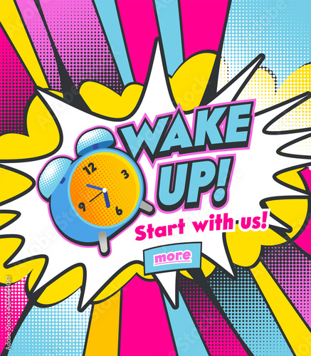 Alarm Clock Ringing on Colorful Half Tone Dotted Background