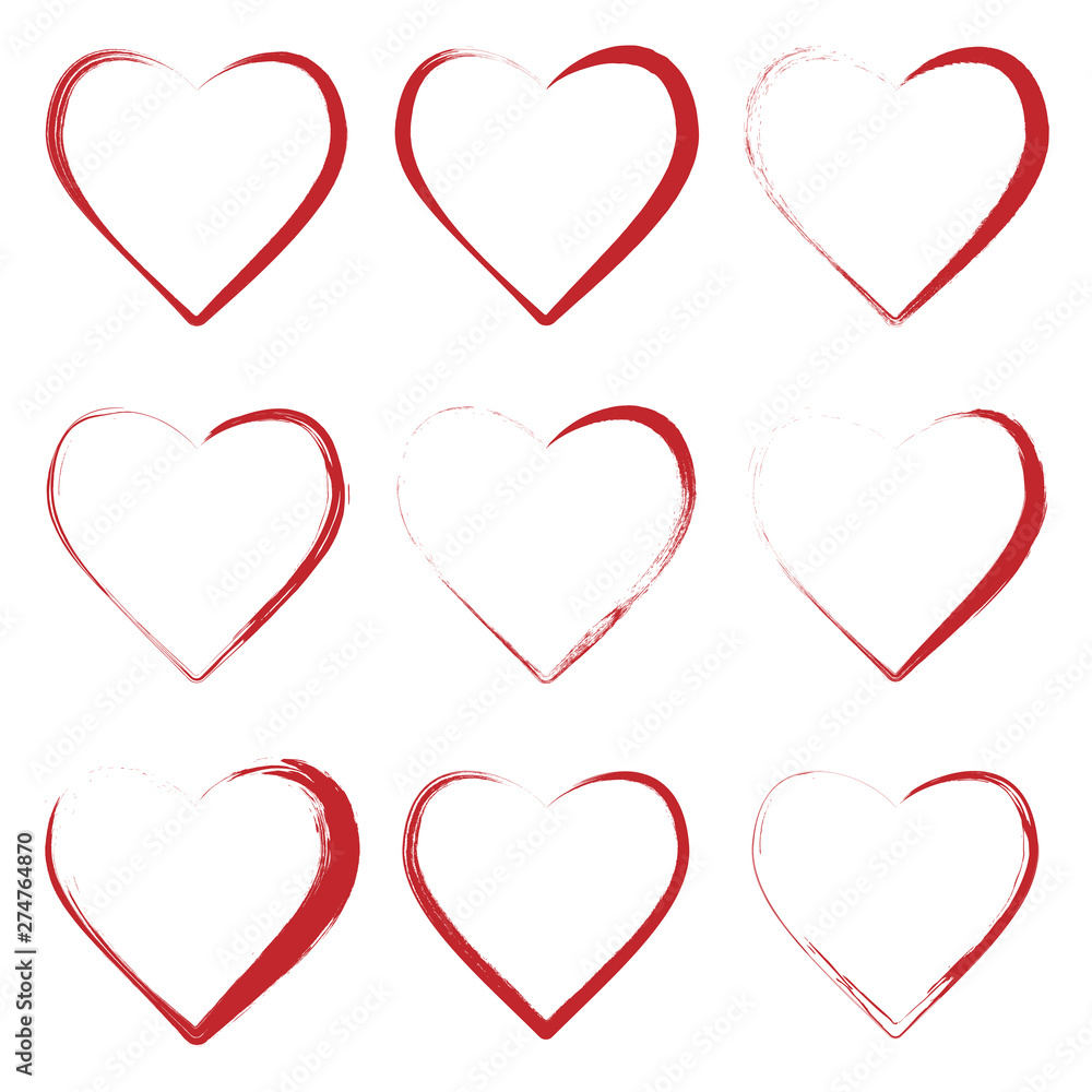 set of hearts made with grunge brush set of hearts made with grunge brush