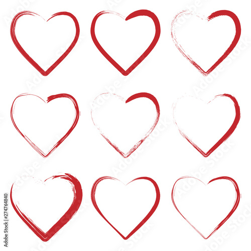 set of hearts made with grunge brush