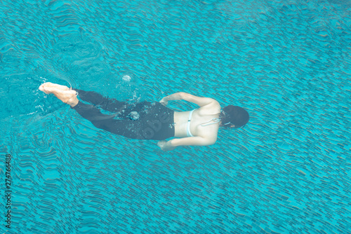 Teenage girls are swimming ...