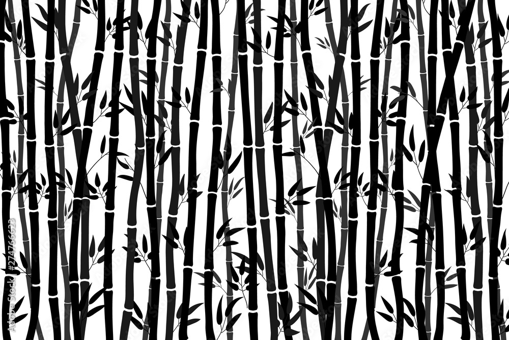 Naklejka Abstrakcjonistyczny tło - bambusowy las. Czarny rysunek bambusa łodygi na białym tle. Ilustracji wektorowych