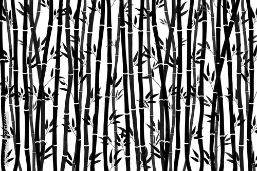 Abstract background - bamboo forest. Black drawing of bamboo stalks on a white background. Vector illustration