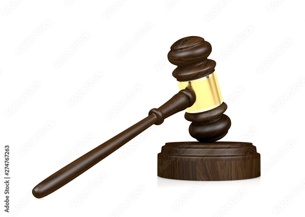 Wooden judge's gavel isolated on white background, 3D Rendering Wooden judge's gavel isolated on white background, 3D Rendering