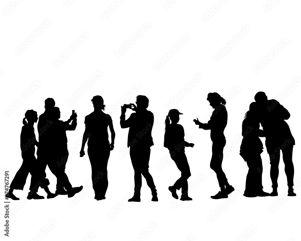 Group of tourists with travel suitcases on a white background Group of tourists with travel suitcases on a white background
