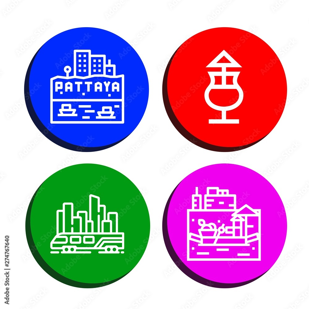 Fototapeta premium Set of thai icons such as Pattaya, Mai thai, Skytrain, Floating market , thai