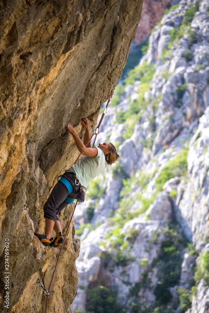 Fototapeta premium Rock climbing and mountaineering in the Paklenica National Park.