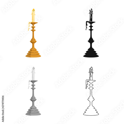 Isolated object of candle and candlestick sign. Set of candle and lit vector icon for stock.