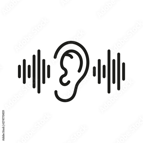 Ear. Sound wave icon. Vector. Isolated.