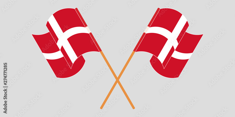Crossed and waving flags of Denmark