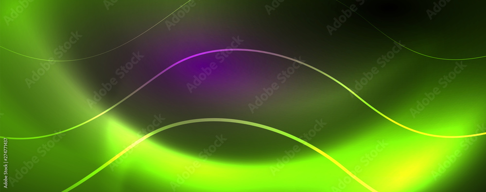 Shiny neon lights, dark abstract background with blurred magic neon light curved lines Shiny neon lights, dark abstract background with blurred magic neon light curved lines