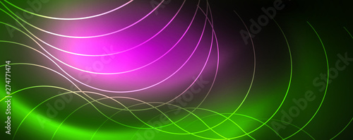 Shiny neon lines template - northern lights glowing blur lines. Futuristic style glow neon 80s disco club or night party techno template