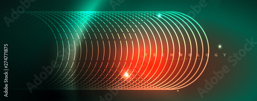 Shiny neon lines template - northern lights glowing blur lines. Futuristic style glow neon 80s disco club or night party techno template