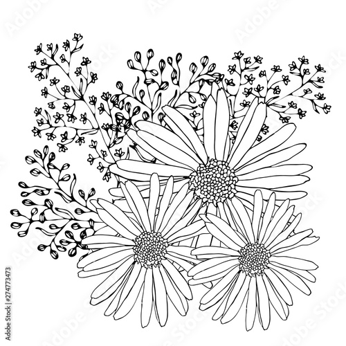 Floral coloring template with black line flower