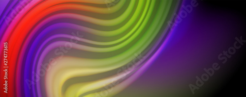 Modern rainbow liquid color flow colorful poster. Wave Liquid shape in black color background. Abstract composition