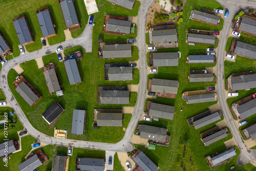 Aerial shot of groups of caravans and trailer homes in the UK photo